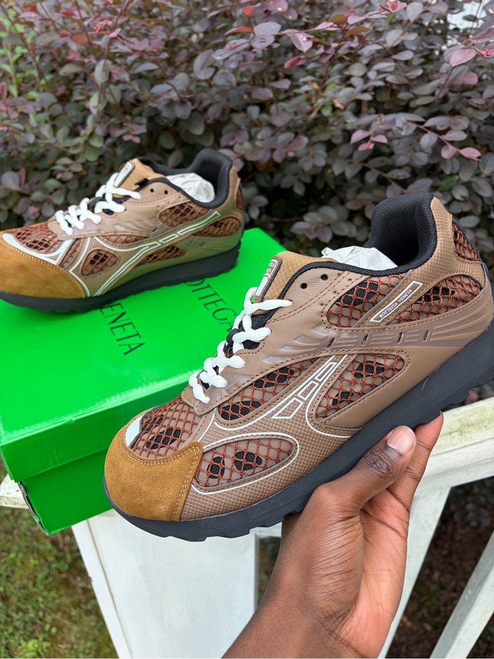 Bottega Veneta Brown and Tan Mesh Suede Men's Sneaker